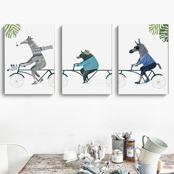 動物卡打車無框掛畫