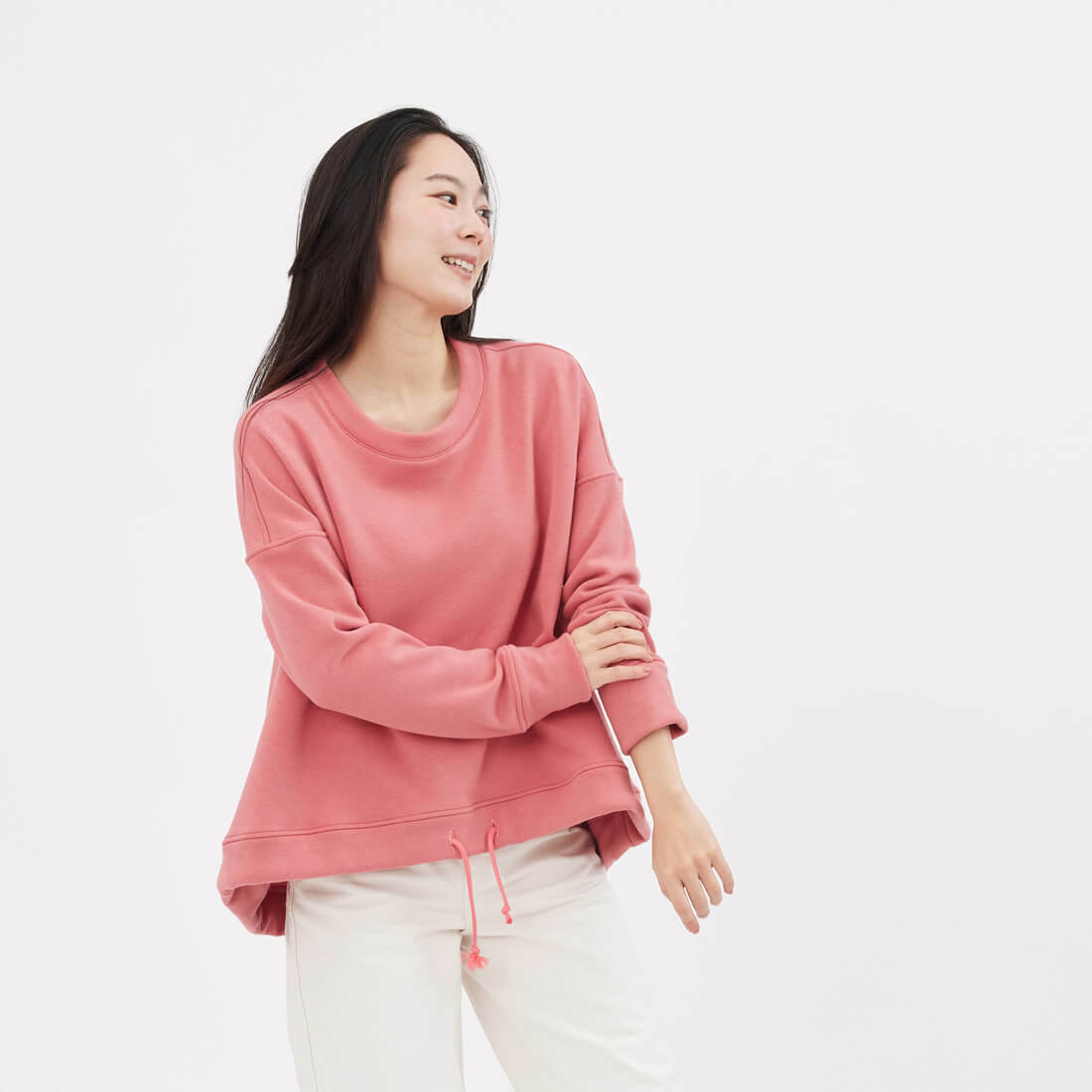 Becky暖窩短毛傘擺抽繩大學T/ 玫粉