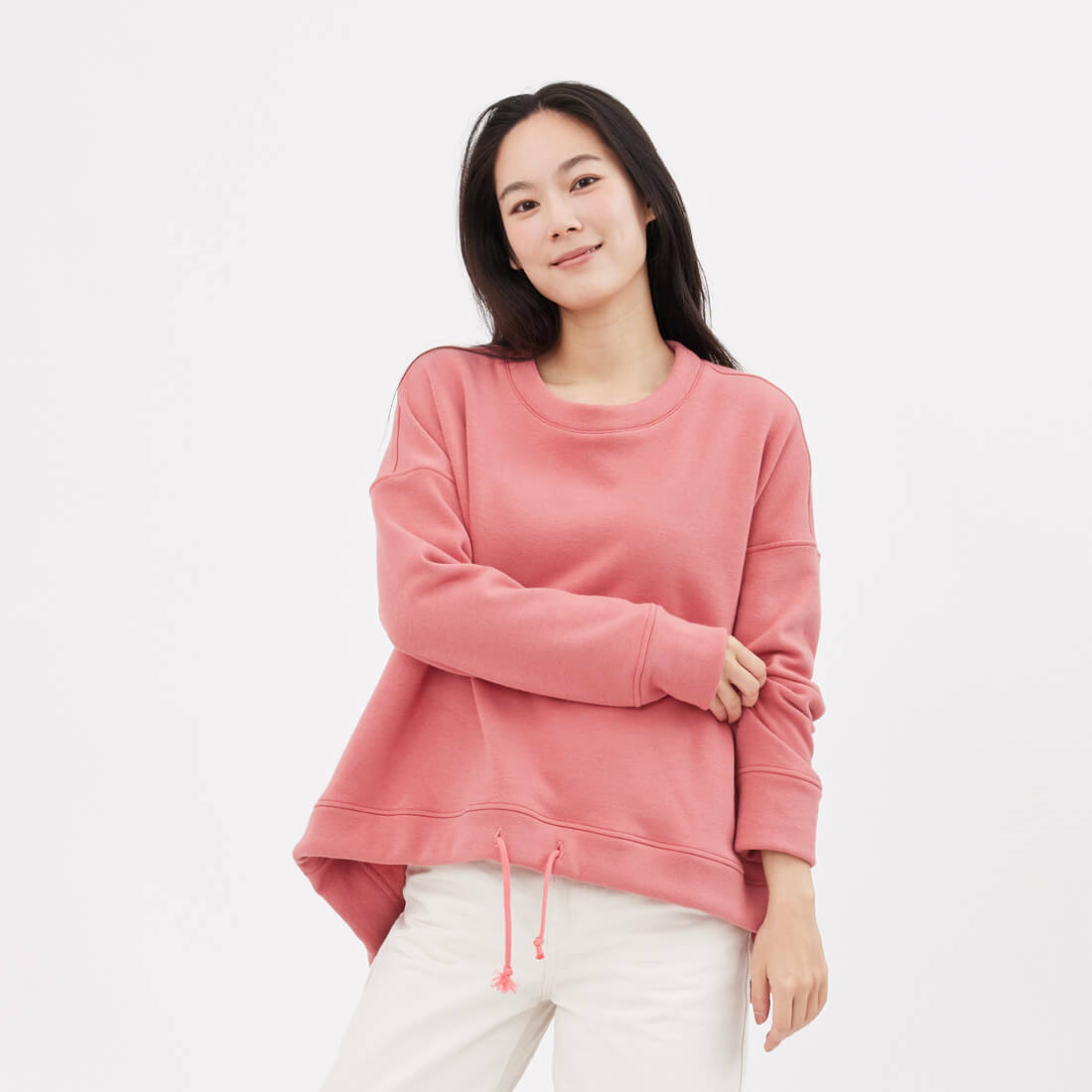 Becky暖窩短毛傘擺抽繩大學T/ 玫粉