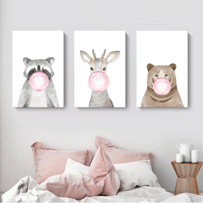 動物繪彩泡泡無框掛畫