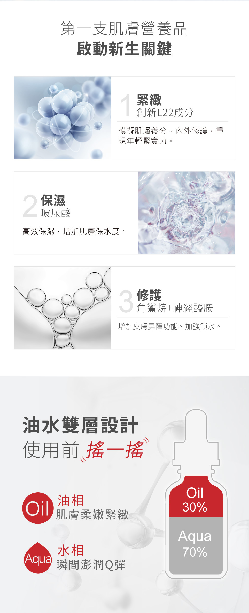 essence 薇佳再生肌原液 第一支肌膚營養品 啟動新生關鍵 緊緻 內外修護 玻尿酸 高效保濕 角鯊烷 神經醯胺 油水雙層設計