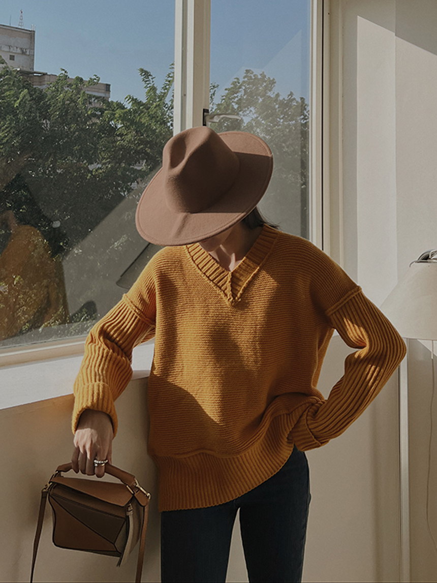 厚針織亮色V領毛衣*2色