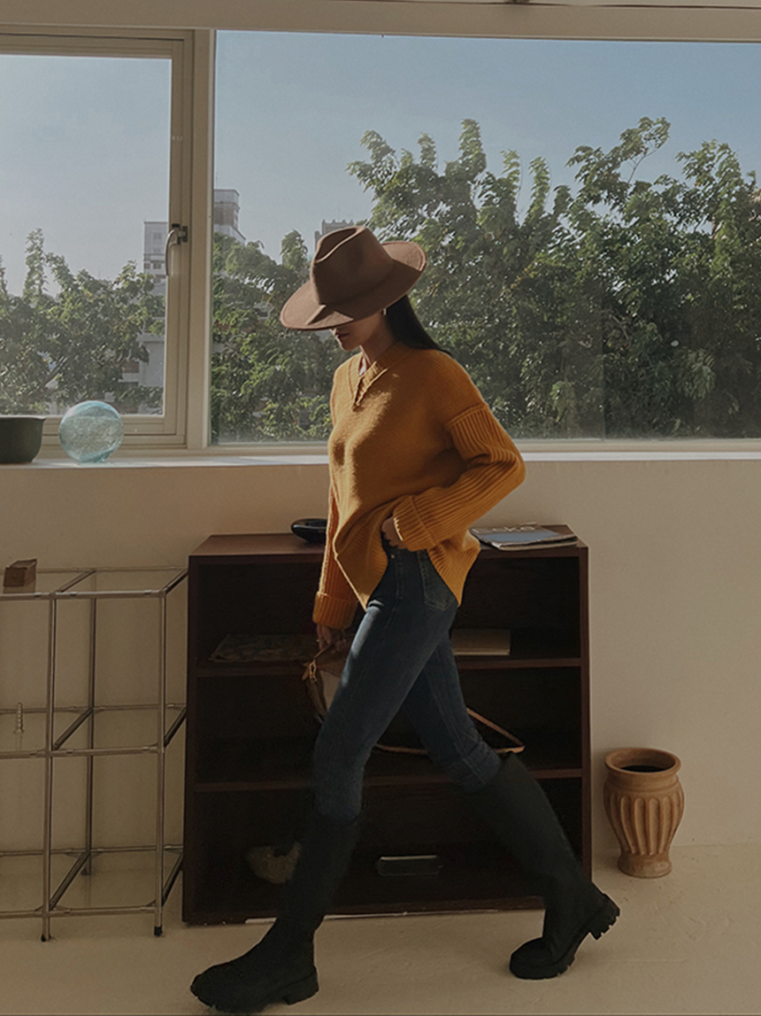 厚針織亮色V領毛衣*2色