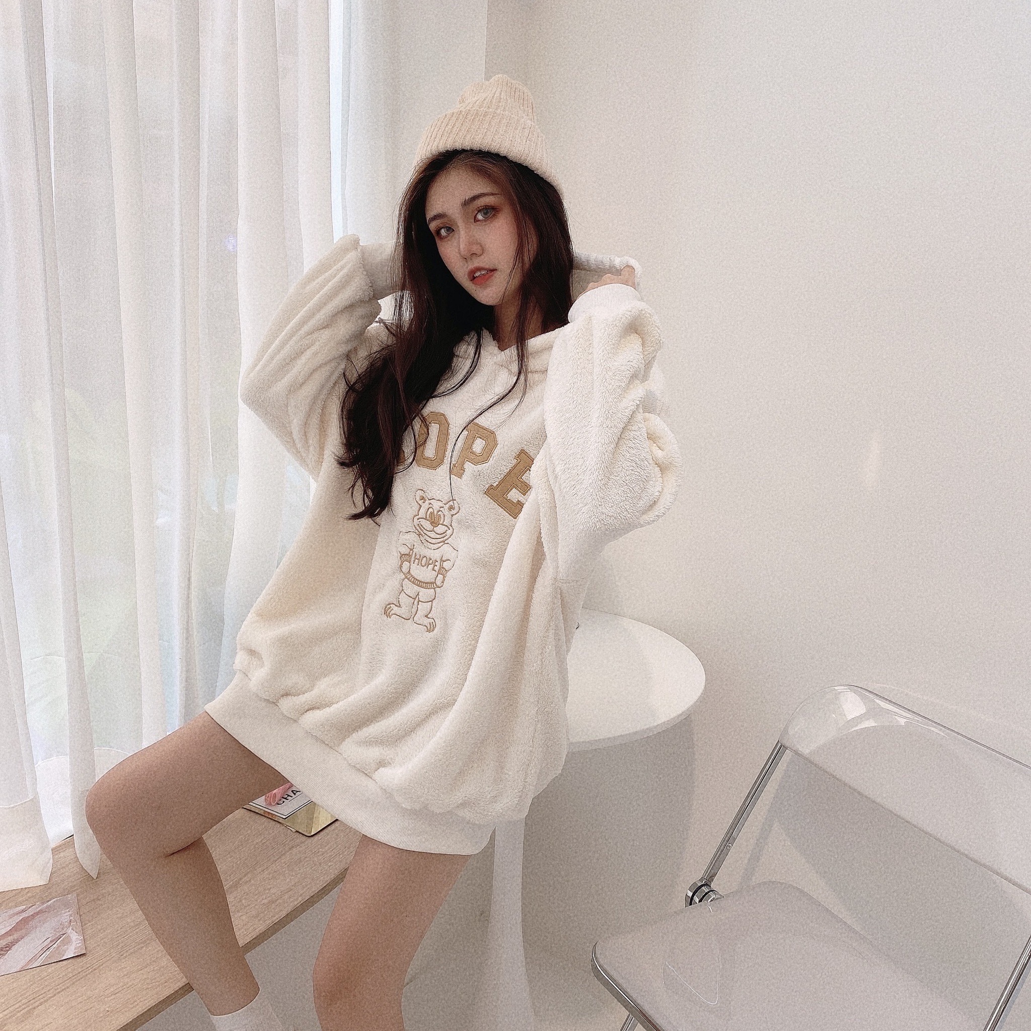 絨毛熊寶寶保暖帽T/三色