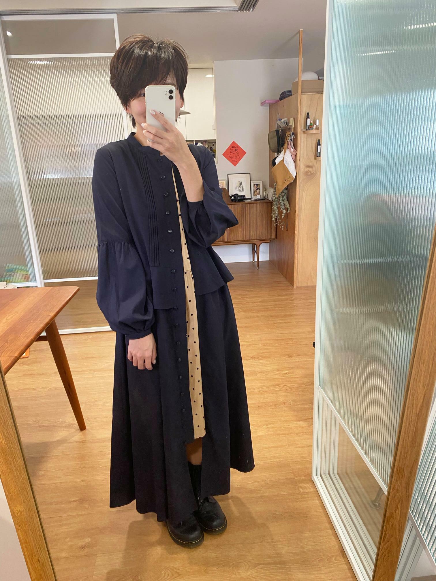 微透光羽長袖洋裝-極光之夜