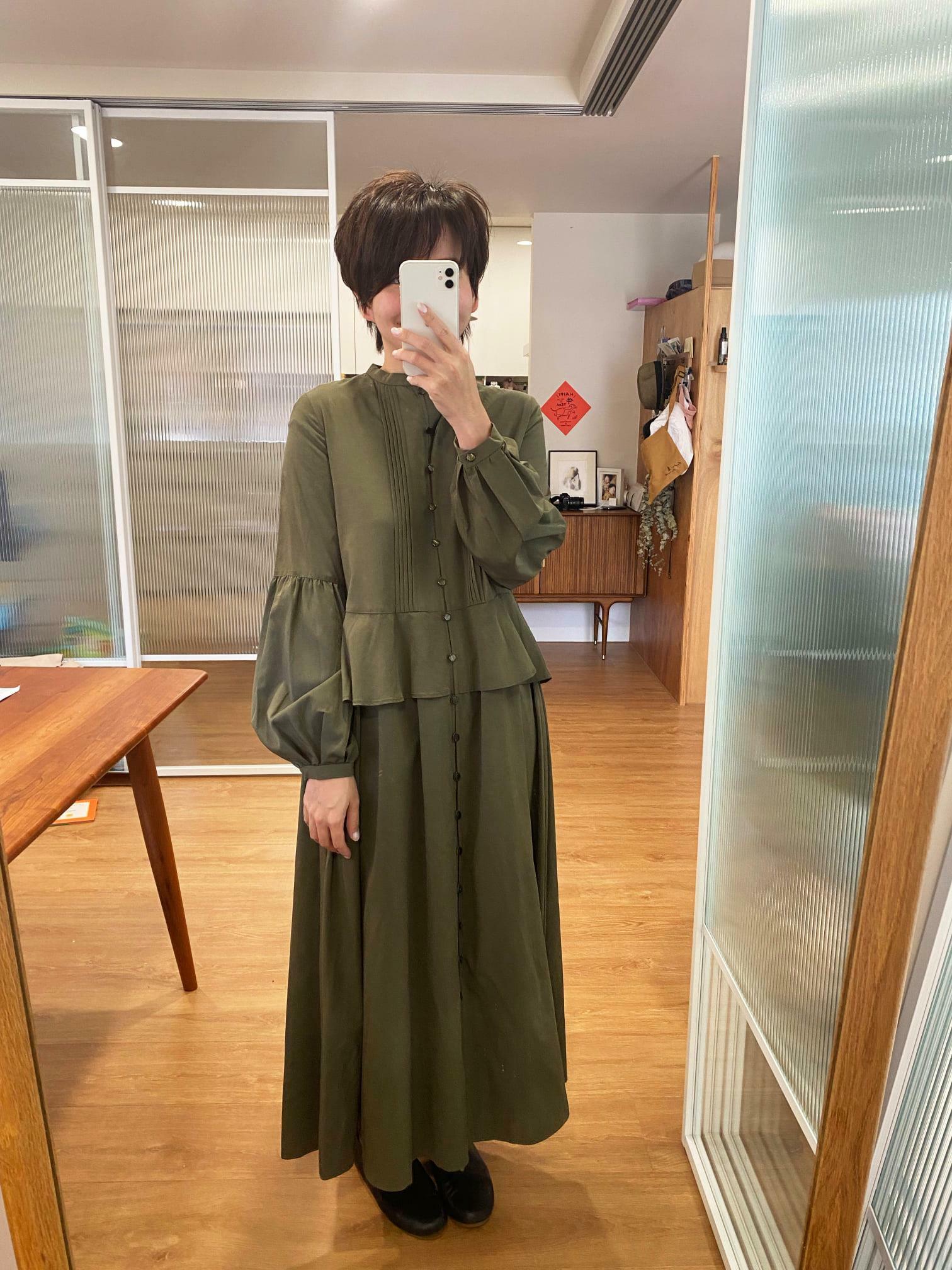 微透光羽長袖洋裝-漫步森野