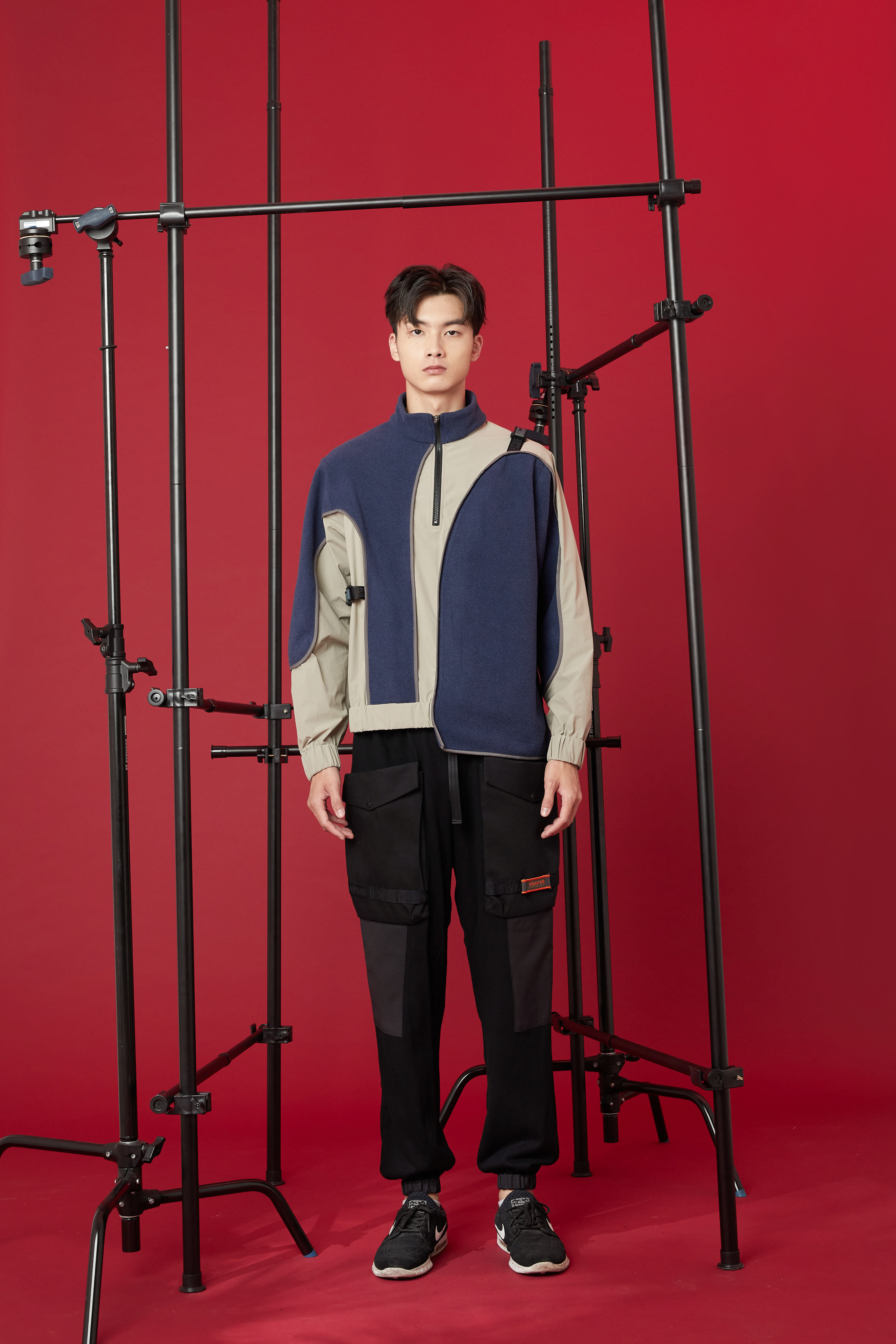 牡蠣絨不規則解構上衣 - 霧藍