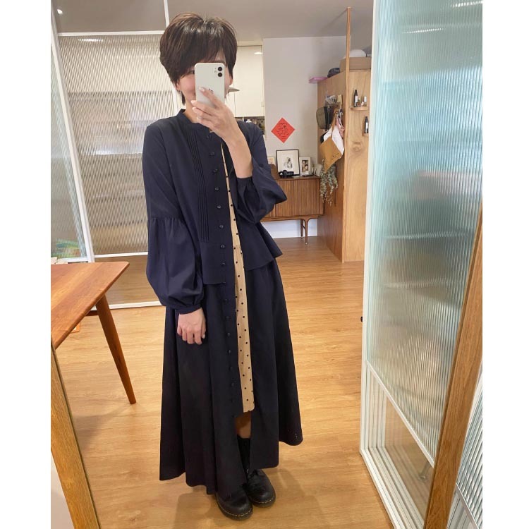 微透光羽長袖洋裝-極光之夜