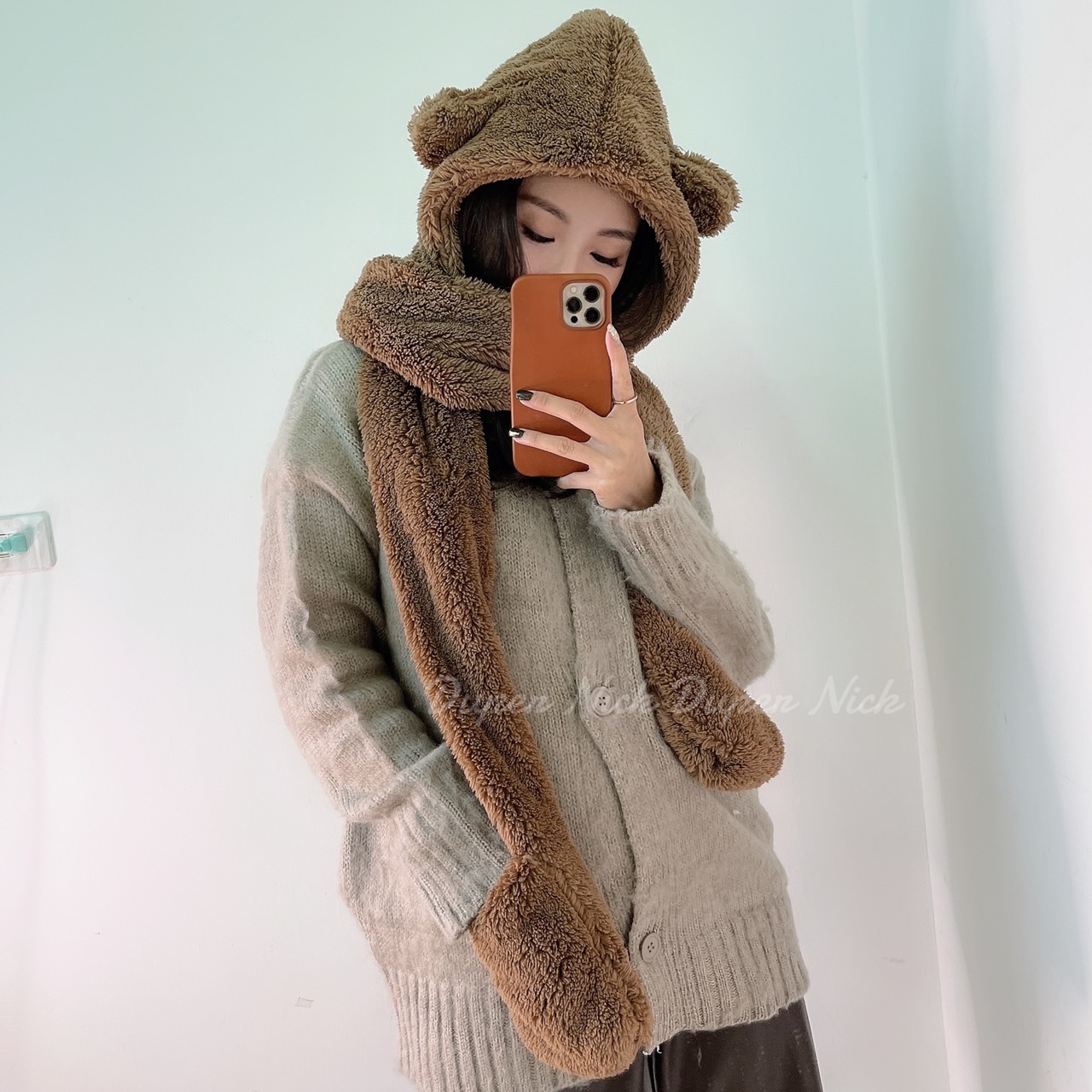 現貨  韓國 熊帽圍巾 圍巾