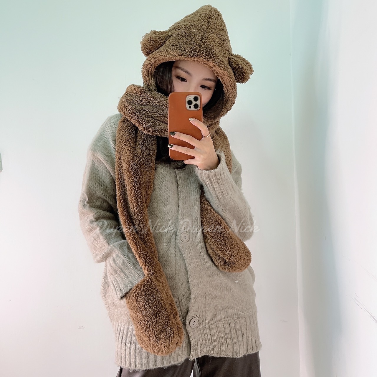 現貨  韓國 熊帽圍巾 圍巾