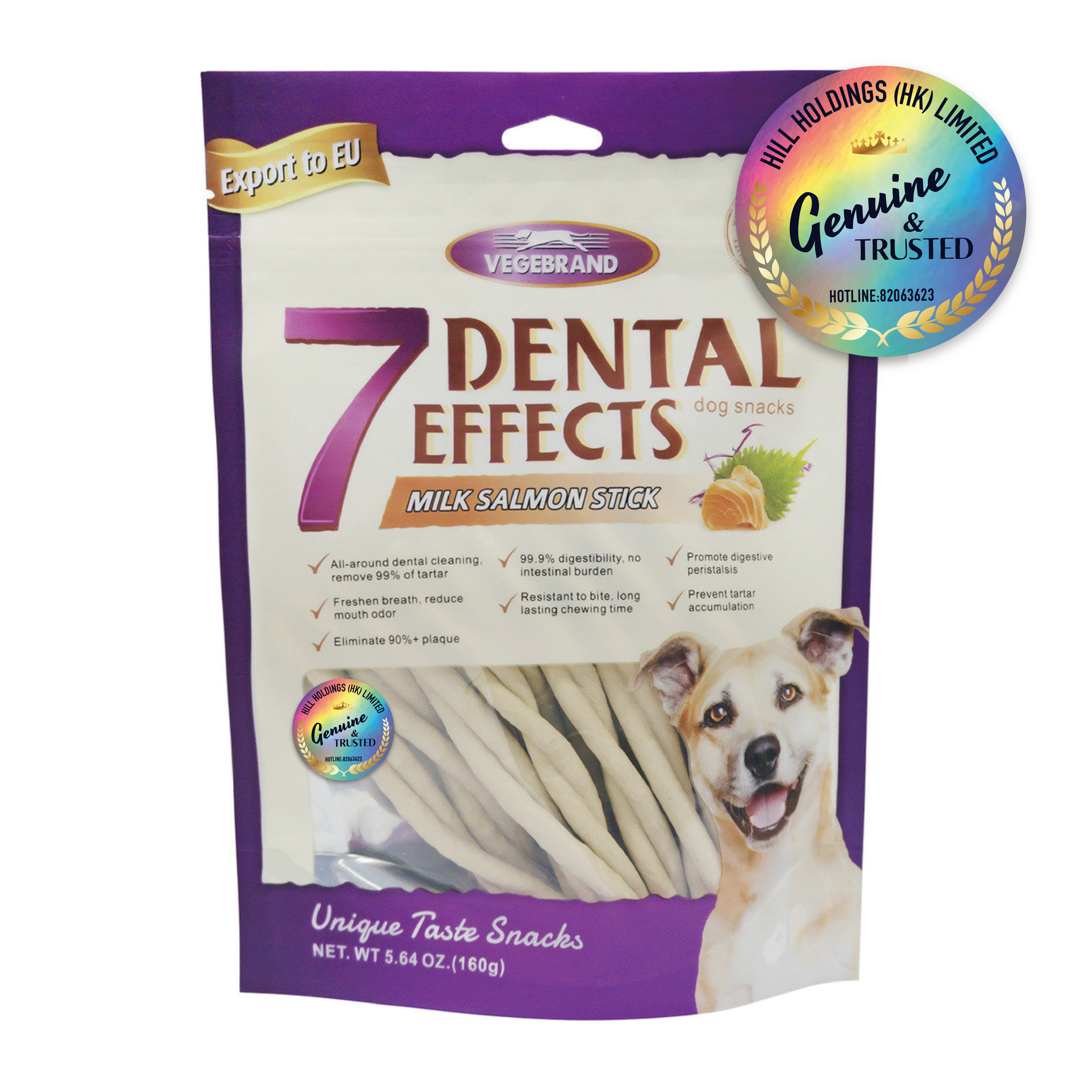 Vegebrand | 7重高效潔齒棒 牛奶三文魚軟條 160g (VBD-0792)