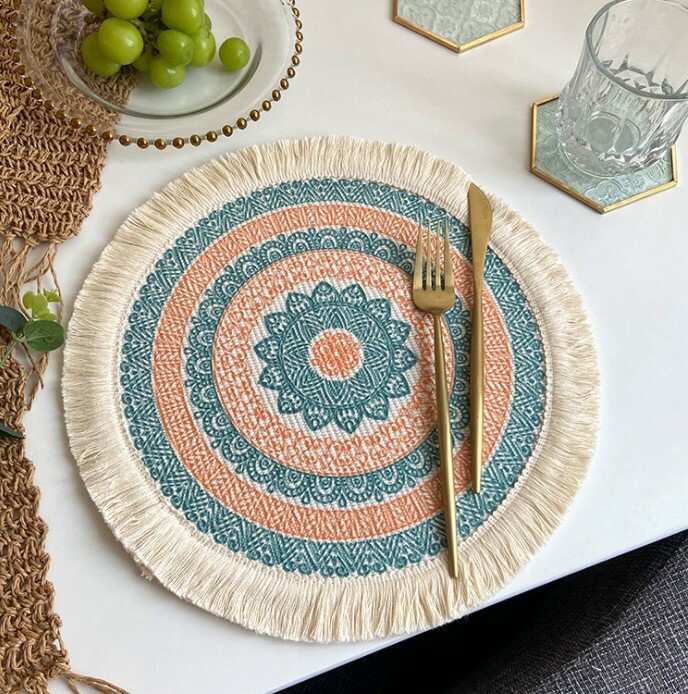 北歐輕奢波西米亞風流蘇款式 編織棉防燙餐墊 | 裝飾墊| 隔熱墊 | 一套兩塊 (逢星期日截單後7-14個工作天發貨)