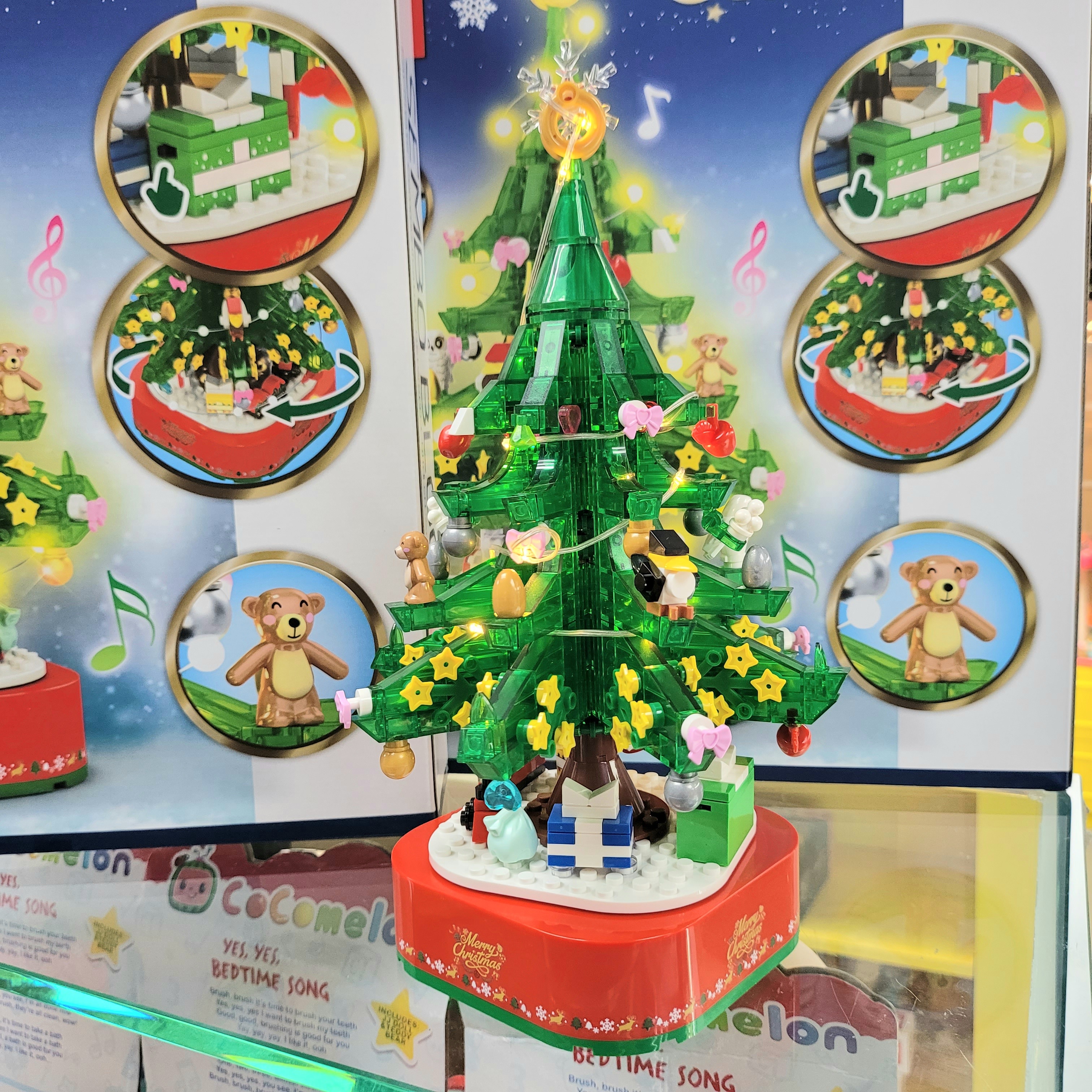 聖誕系列 立體音樂聖誕樹積木 (有齊轉動底盤+音樂盒+發光Led燈配件版)