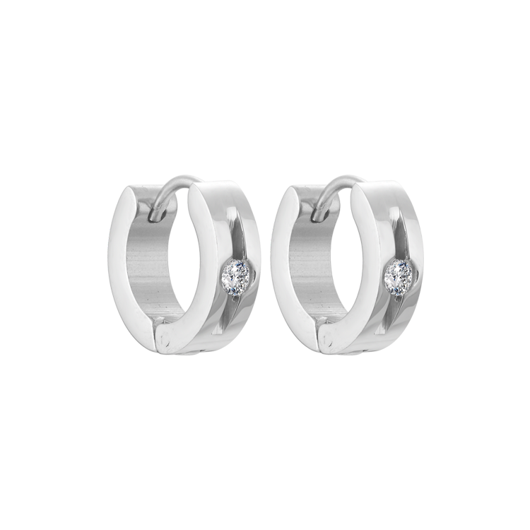 白鋼耳飾，男士耳環 俐落亮面耳釘；環扣設計鑲嵌鋯石（9996銀色）