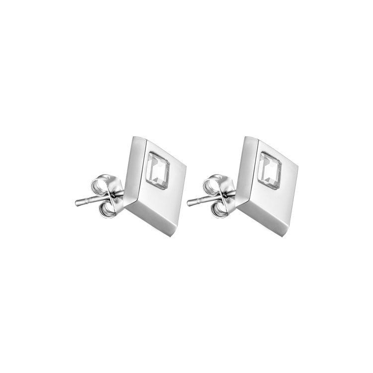 白鋼耳飾，男士耳飾 素面鑲鋯方塊；簡約幾何的時尚感（9121）
