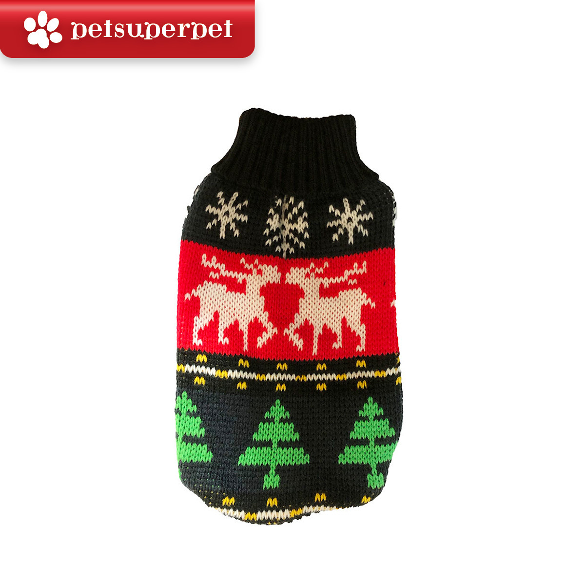Petime - #23 狗狗聖誕圖案保暖毛衣 #黑＆紅＆綠＆白色鹿 - [3尺寸]