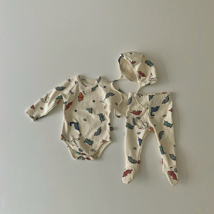 B157_韓風恐龍包屁連帽3件套(pre-order)