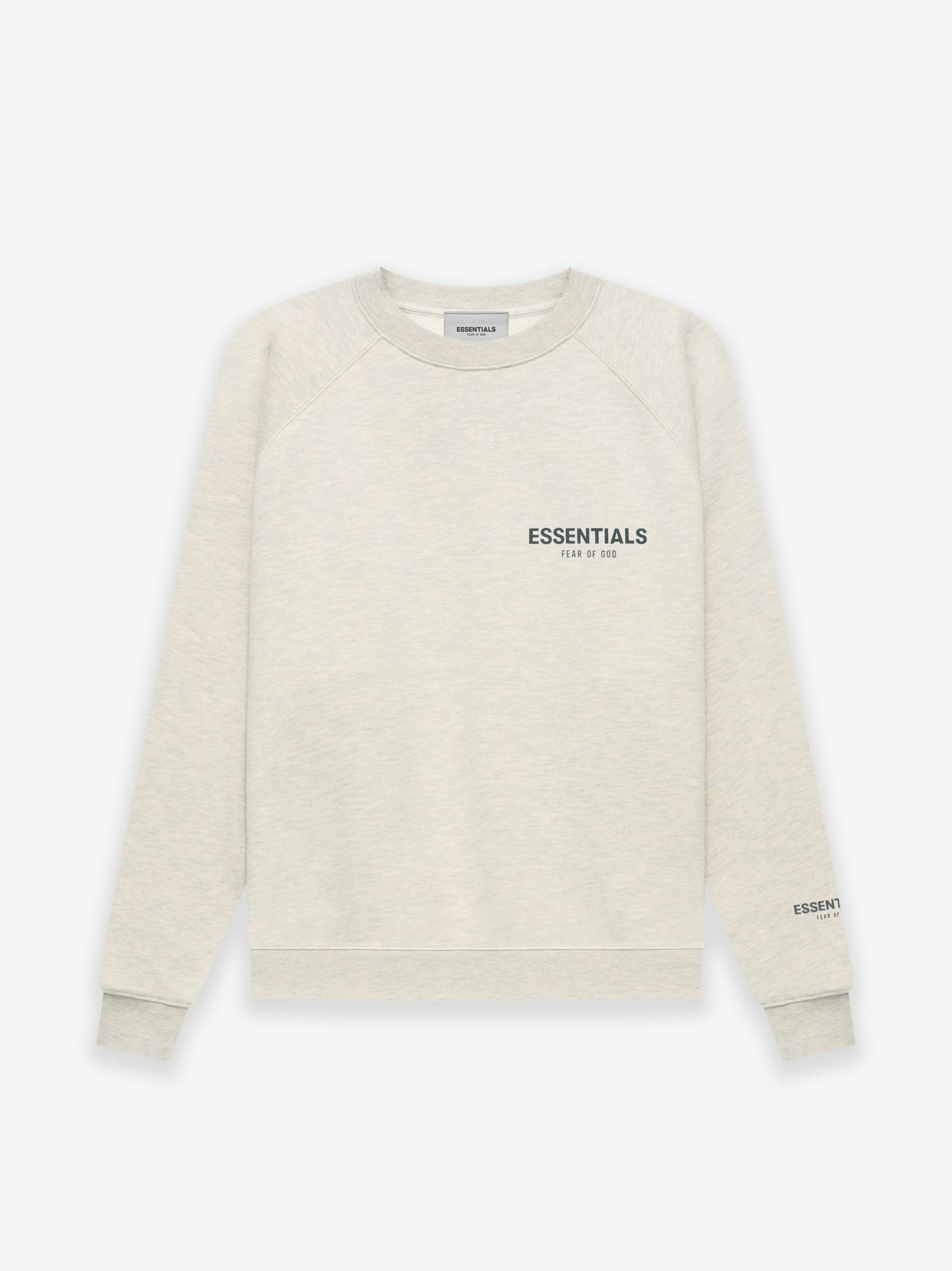 Fear of god essentials crewneck sweater in light on sale oatmeal