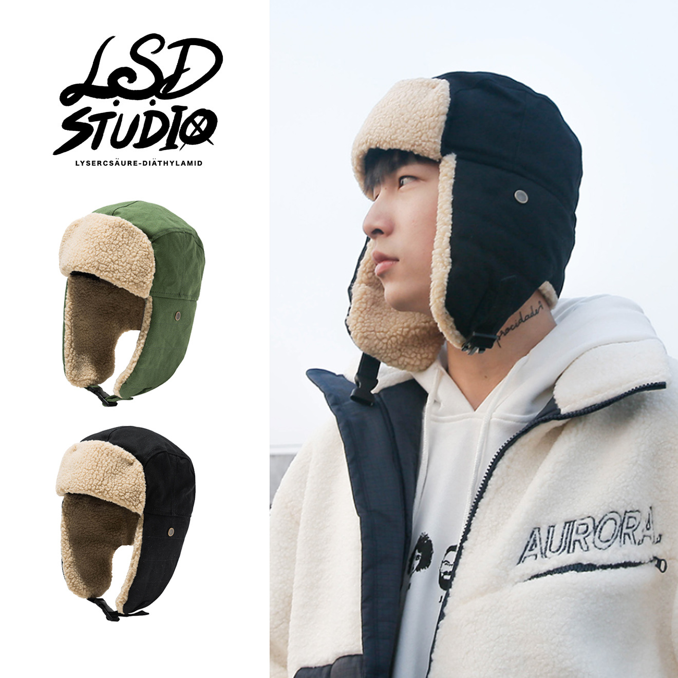 【HTMH001】衝鋒羔羊保暖飛行帽