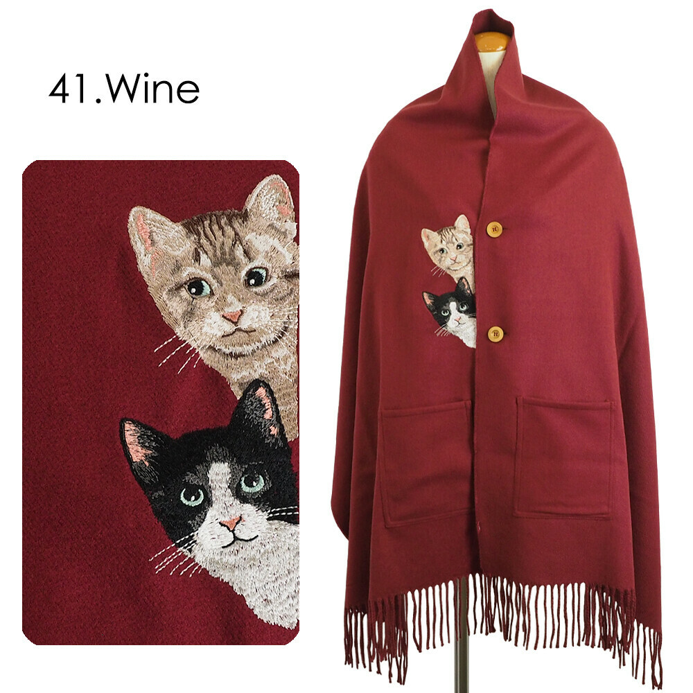 [現貨]｜日本兩隻小貓刺繡披肩頸巾兩用