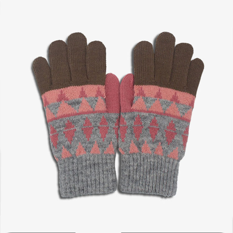 【肌暖】台灣製 女士三角紋毛絨全指保暖手套丨G1622