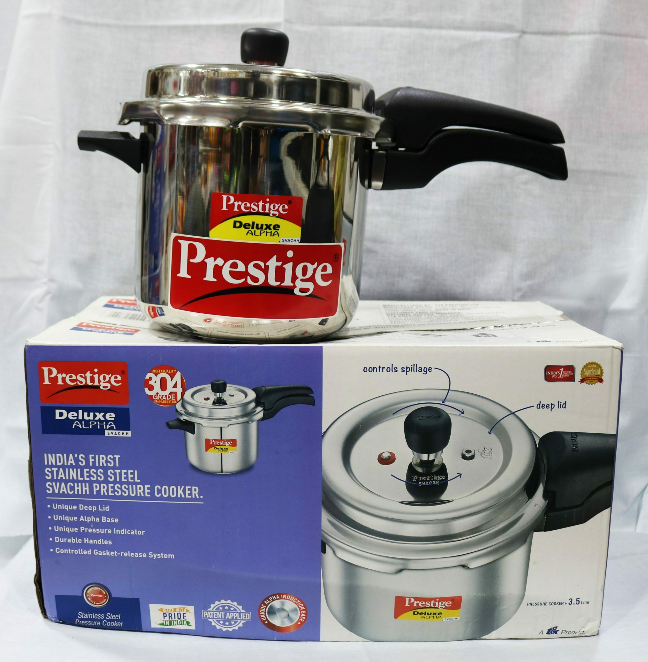 Prestige deluxe alpha stainless cheap steel pressure cooker 10 litres