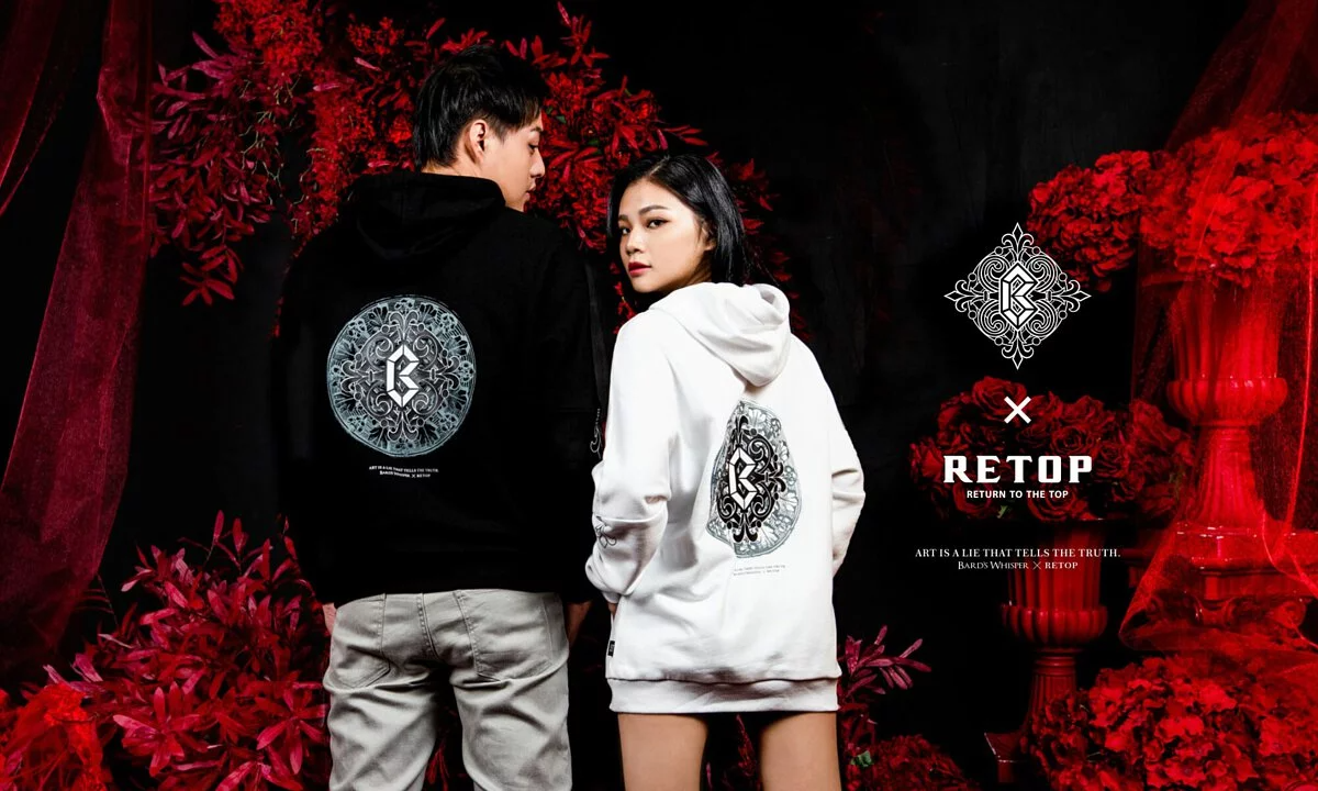 聖母院落肩寬版口袋帽T-黑/白｜吟遊詩人的呢喃 x Retop限量聯名哥德服飾