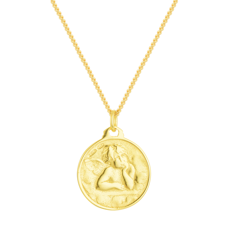 純銀項鍊，女士項鍊 圓牌天使浮雕；羅馬神話愛神邱比特（5638）