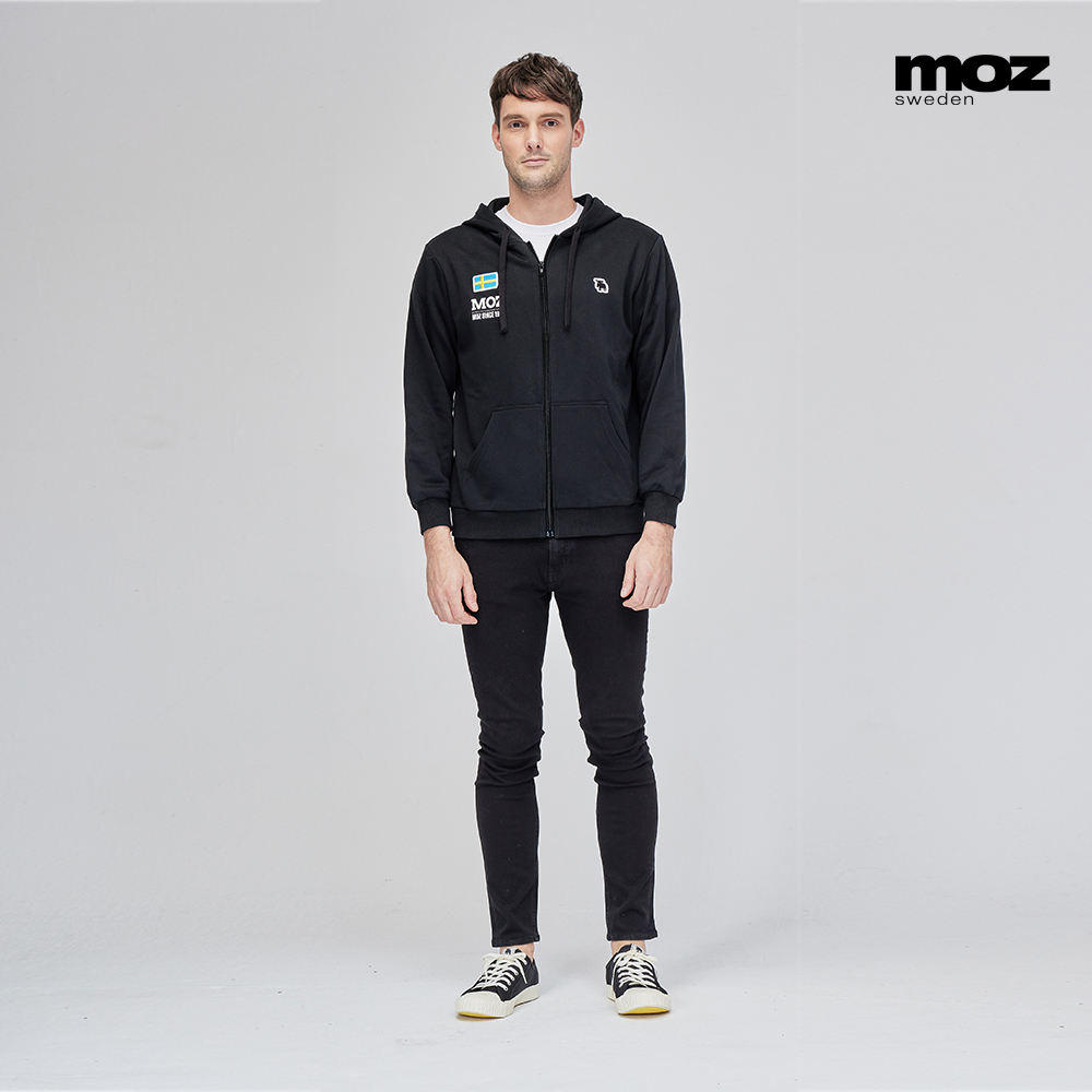 moz瑞典國旗駝鹿刺繡連帽外套-黑(亞洲版)男款