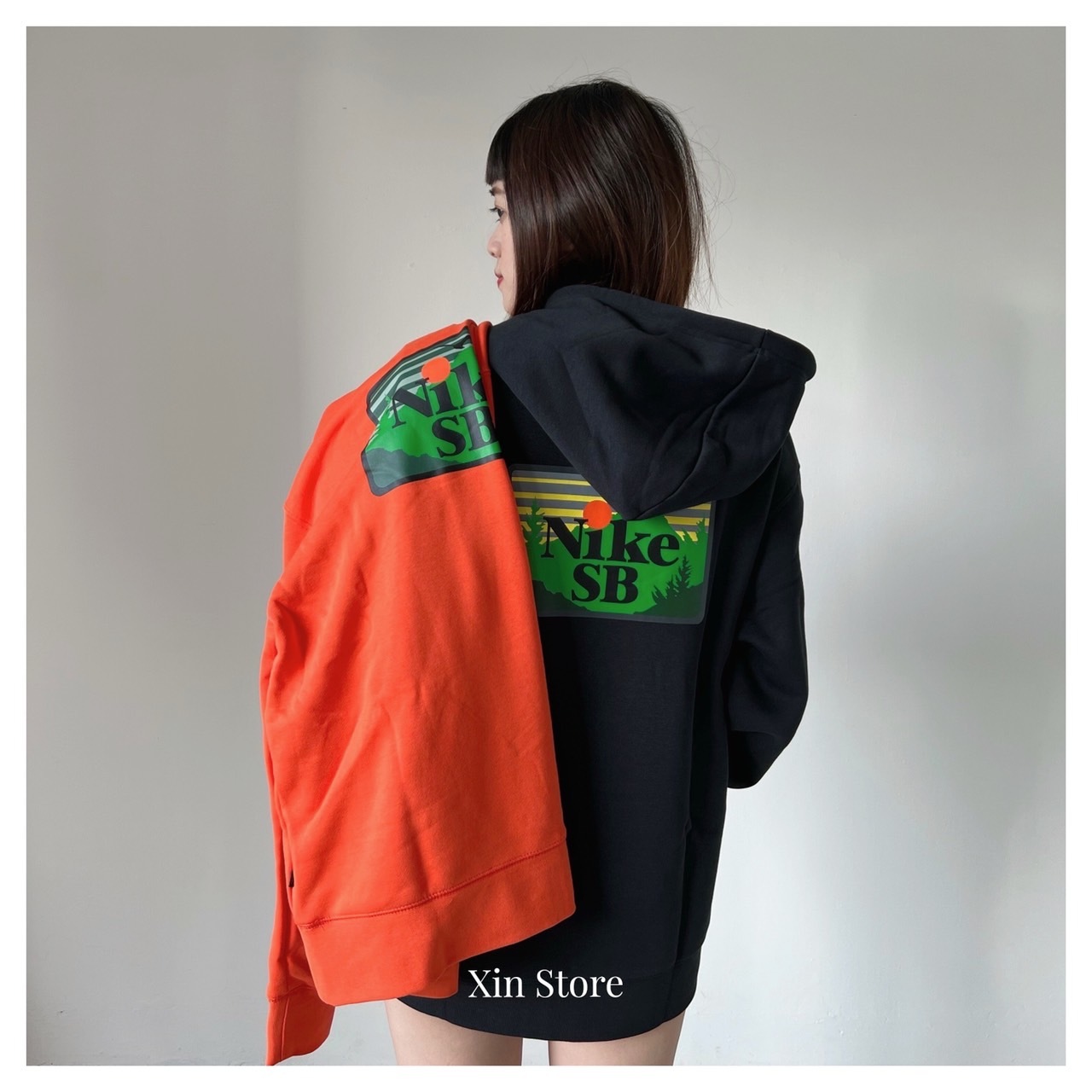 Nike SB One Off 塗鴉 印花 刷毛 滑板 小標 樹林 山景 帽tee 黑 橘