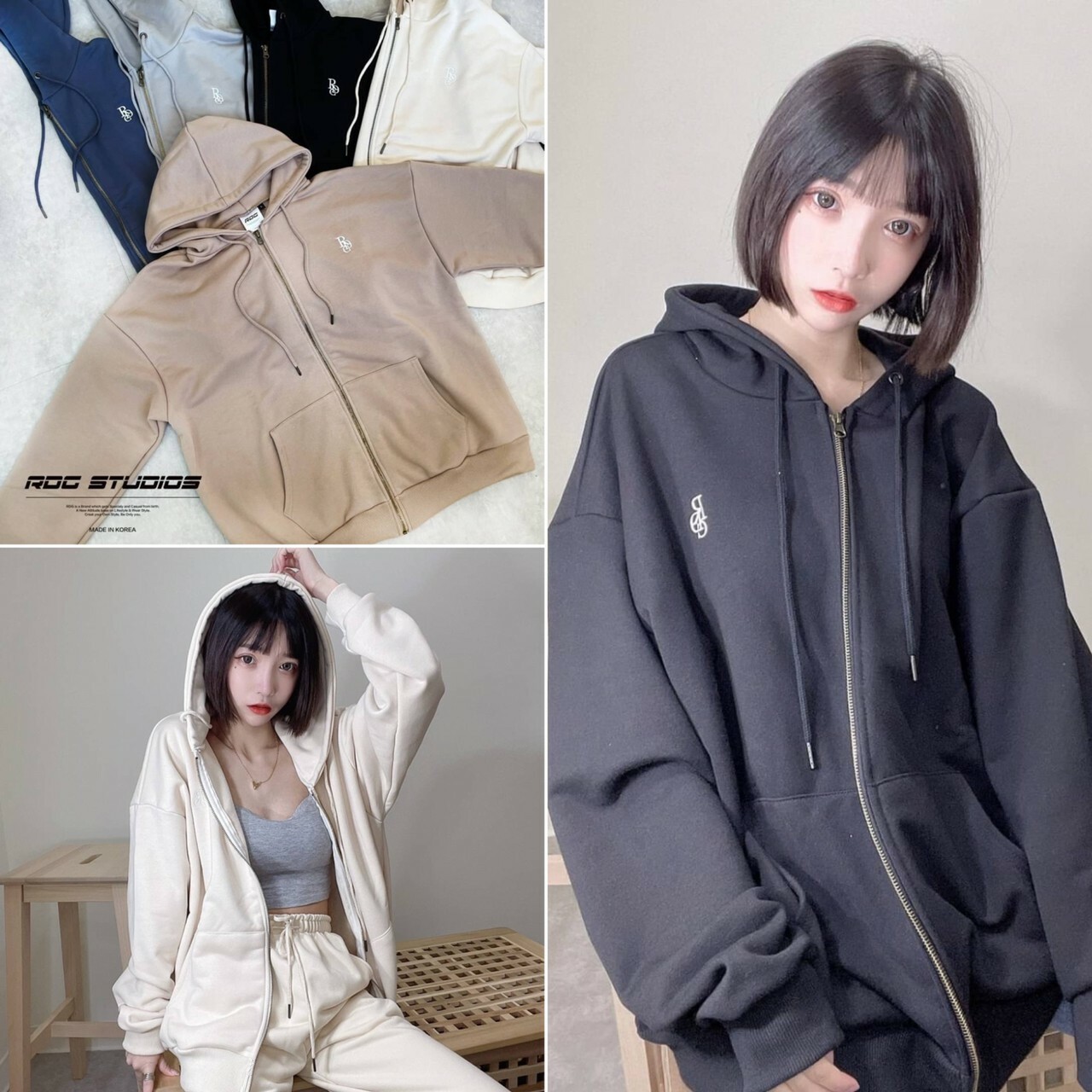 韓國製 RDC STUDIOS 新款 刺繡Logo連帽外套 棉套裝