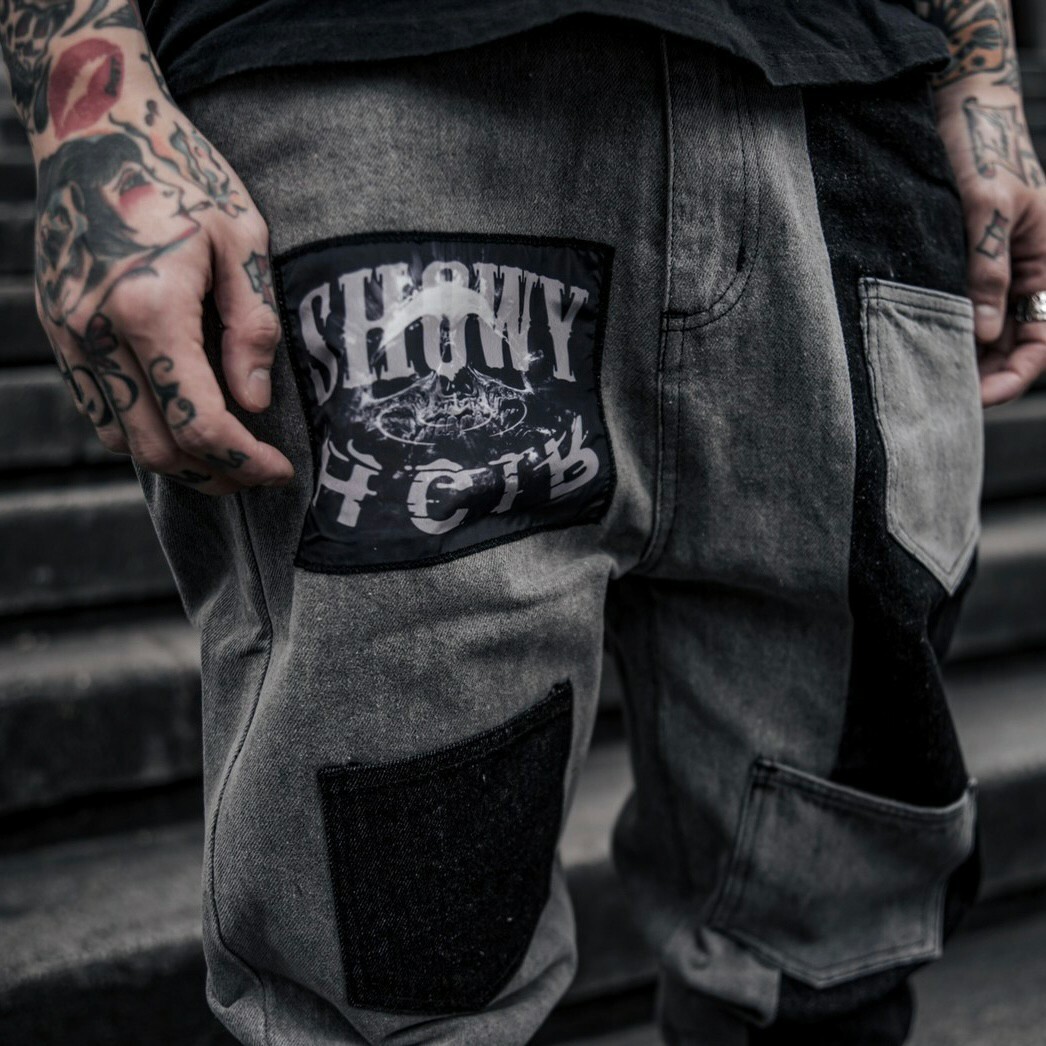 PREDATOR 限量新款 02 破壞貼布 黑灰牛仔褲 DENIM PANTS