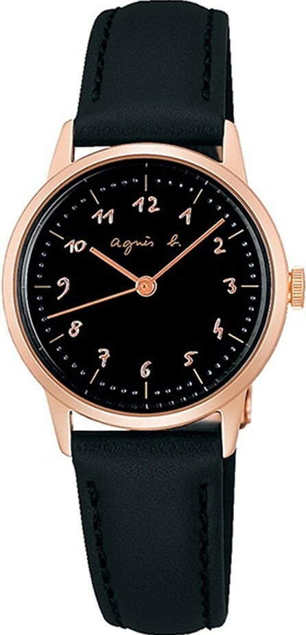 萬年鐘錶 - agnes b.   手繪阿拉伯數字時標皮革女錶  BH8065J1 / VJ21-KES0K  錶徑27MM