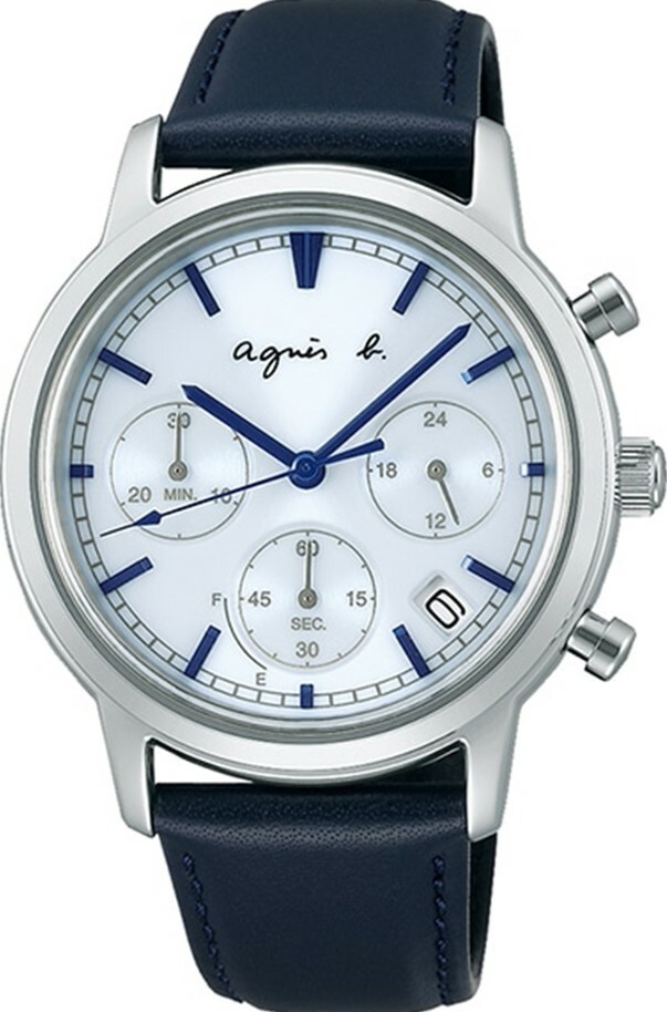 萬年鐘錶 - agnes b.    太陽能三眼計時皮革錶帶男錶  BZ5008X1 / VR42-KRH0B   錶徑40MM