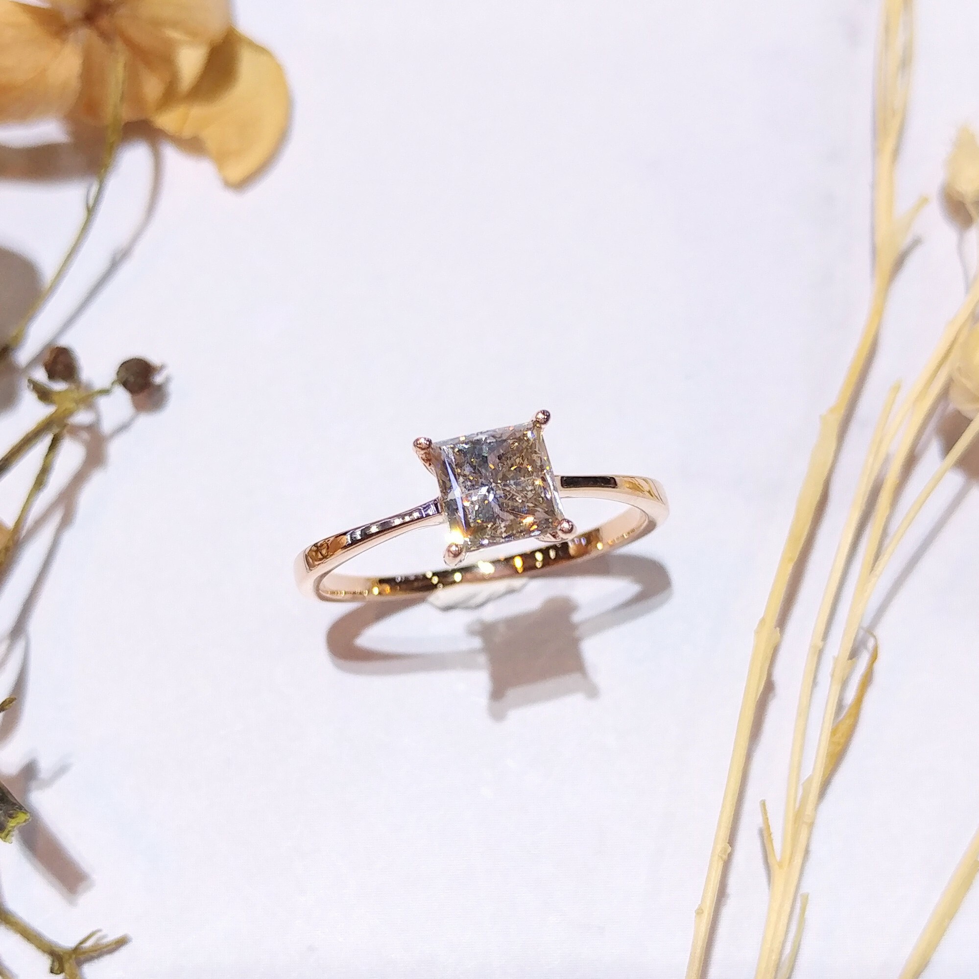 全新18K玫瑰金【單粒94份方形鑽石】戒指