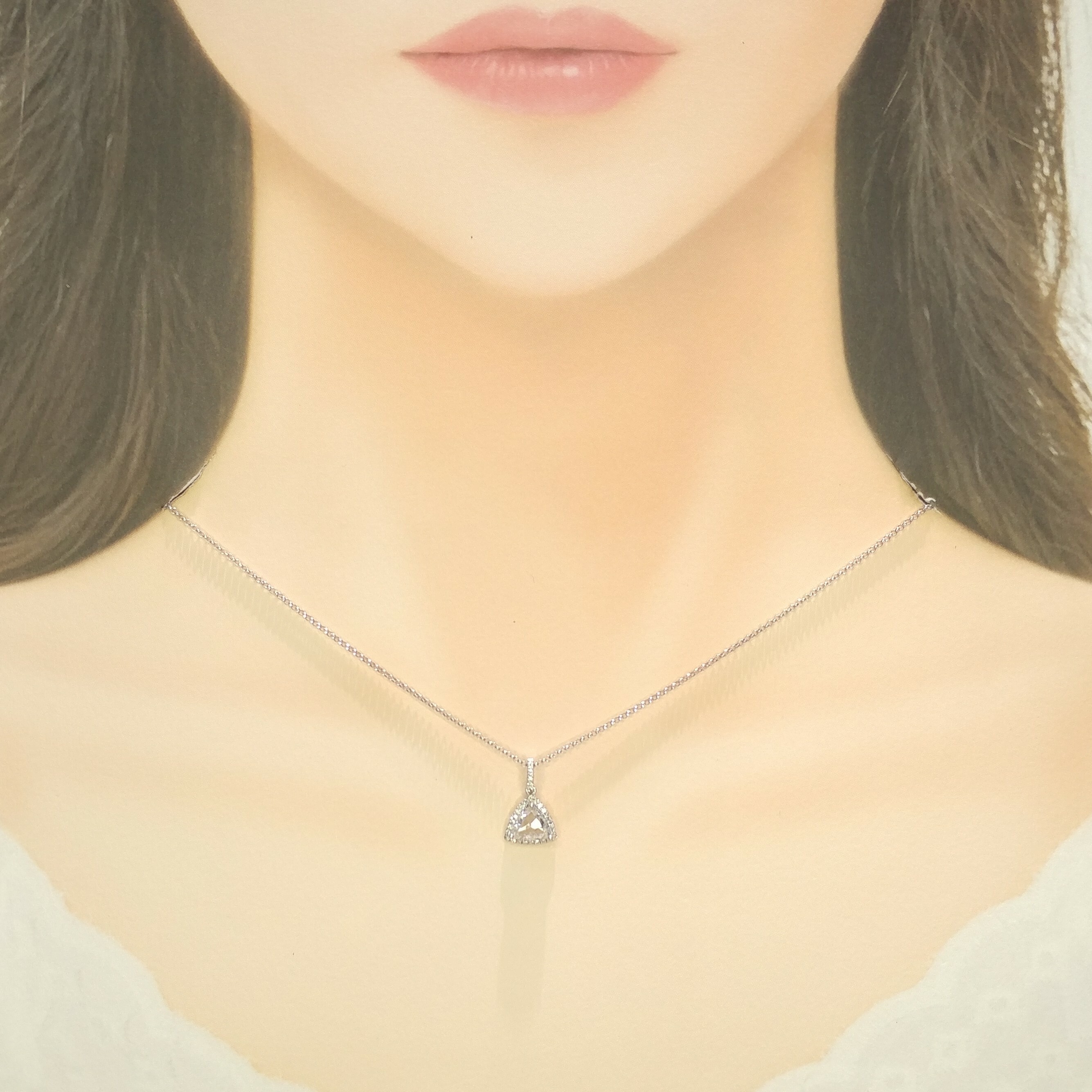 18K White Gold 0.92ct Triangle Cut Diamond Pendant