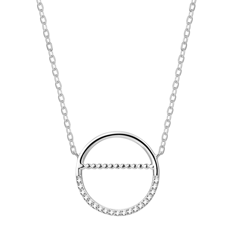 純銀項鍊，女士項鍊 鑲鋯線條圓形；簡約線條璀璨閃耀（8786銀色）