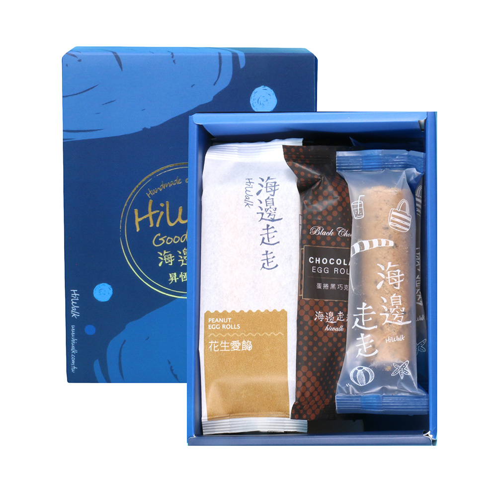 海邊走走-尊爵綜合蛋捲(花生蛋捲2包＋芝麻蛋捲2包＋黑巧克力蛋捲2包)