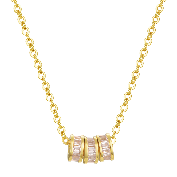 純銀項鍊，女士項鍊 三環轉運方鋯墜飾；與眾不同的高雅氣質（5640金色）