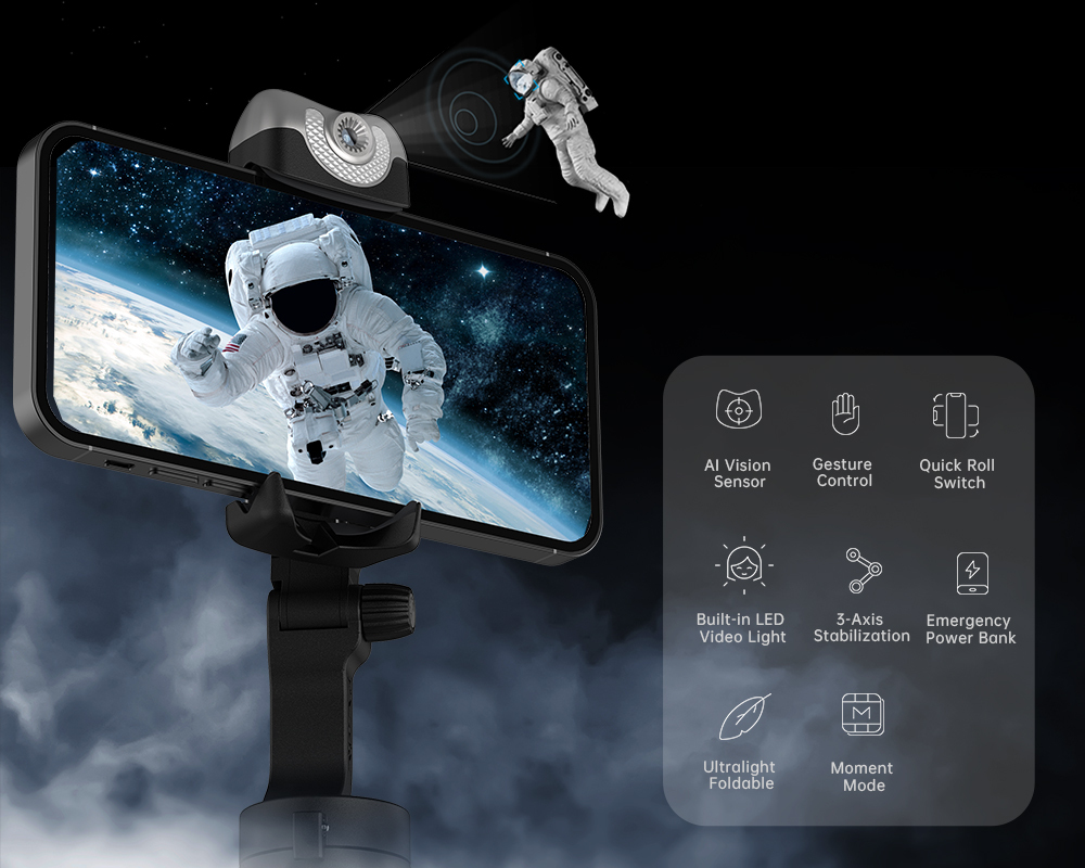 Hohem V2 智能AI追蹤三軸穩定器補光燈手機自拍支架