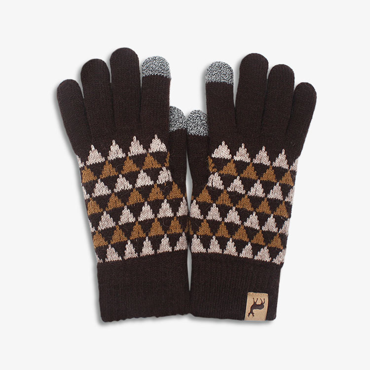 【肌暖】台灣製 男士幾何麋鹿皮標雙層觸控手套丨M5297TE