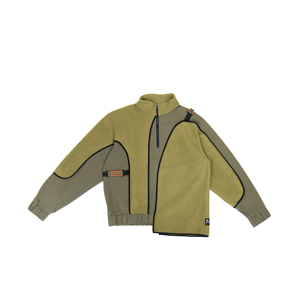 牡蠣絨不規則解構上衣 - 霧綠