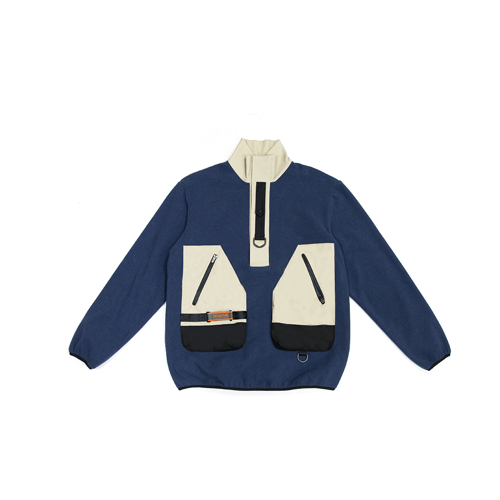 牡蠣絨高領半開襟外套-霧藍