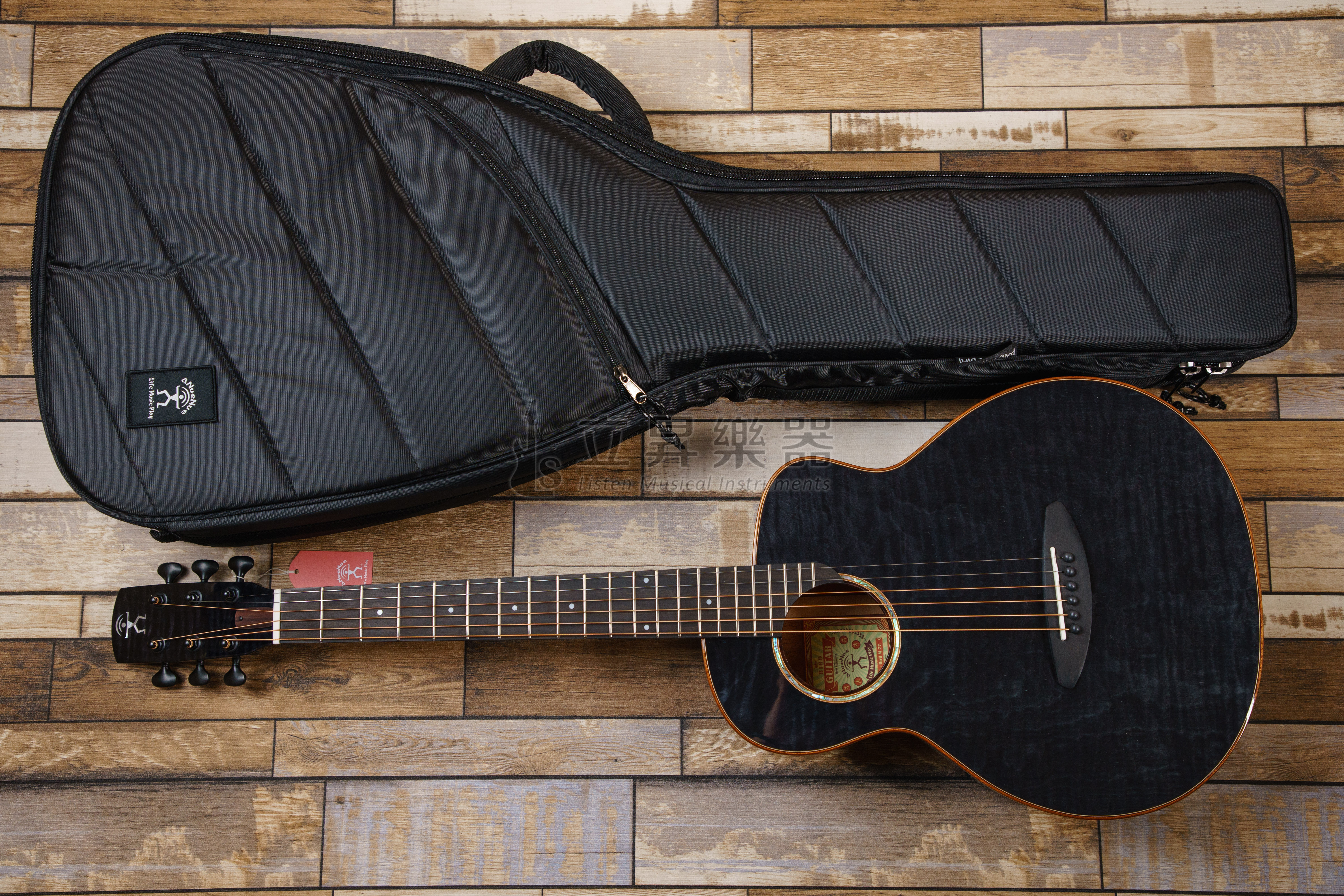 aNueNue M77 FFW 混合單板 浸黑虎紋楓木+紅松面板 桃花心木側背合板 36吋 旅行吉他 鳥吉他 附原廠豪華加厚琴袋