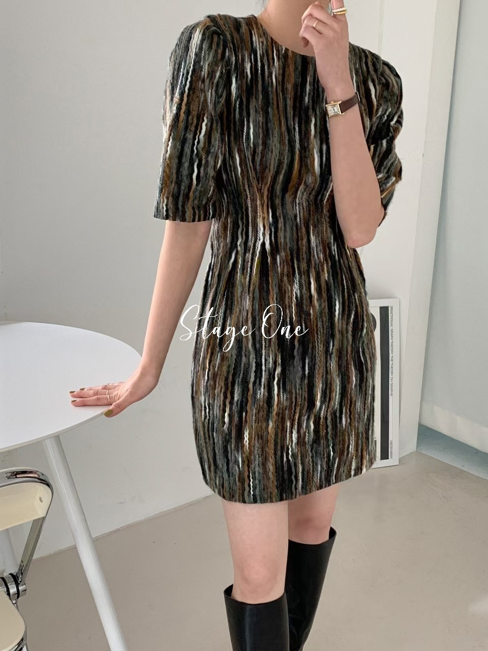 韓國製🇰🇷OP2074 彩色條紋連身裙