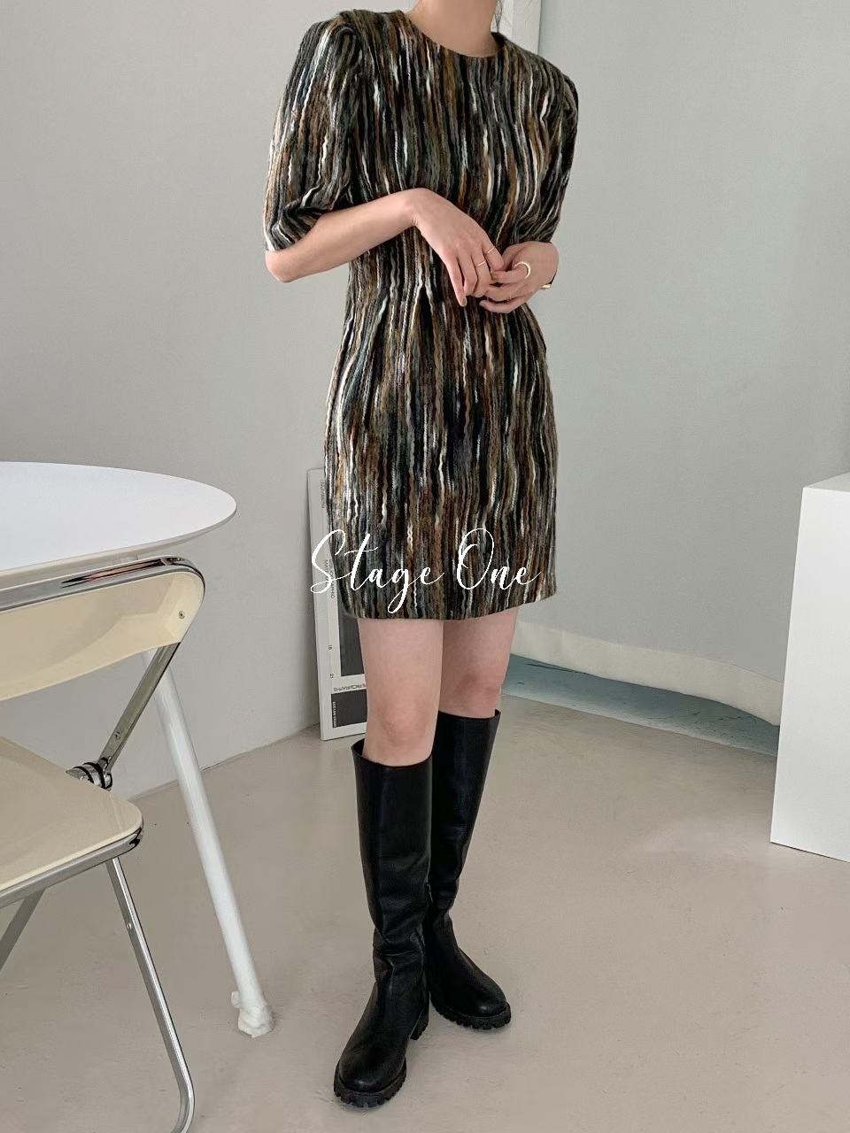 韓國製🇰🇷OP2074 彩色條紋連身裙