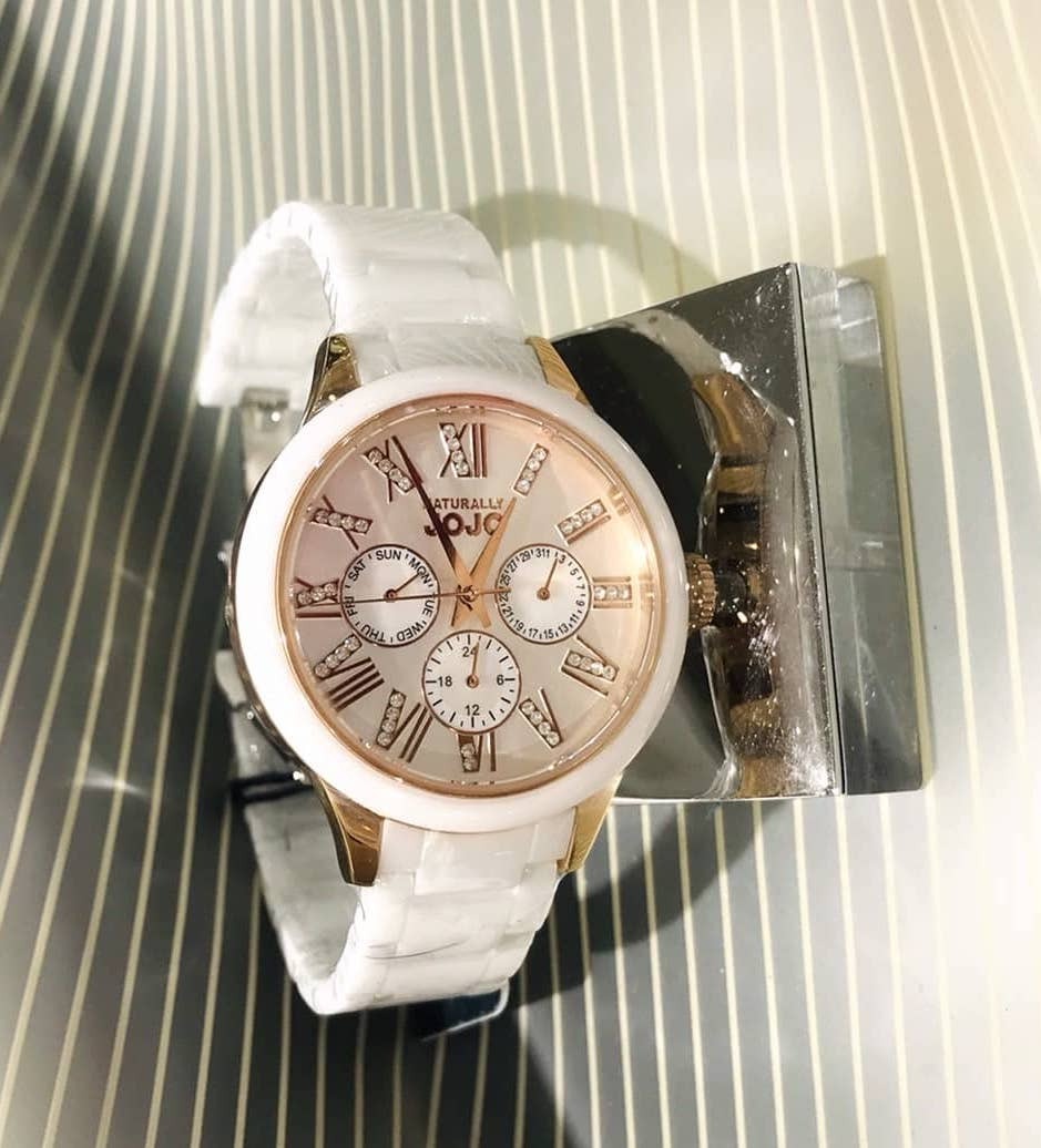 【NATURALLY JOJO】玫瑰金碎鑽白色陶瓷錶  JO96921-80R 38mm 現代鐘錶