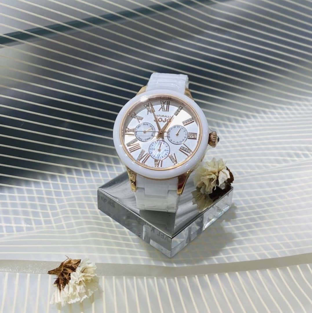 【NATURALLY JOJO】玫瑰金碎鑽白色陶瓷錶  JO96921-80R 38mm 現代鐘錶