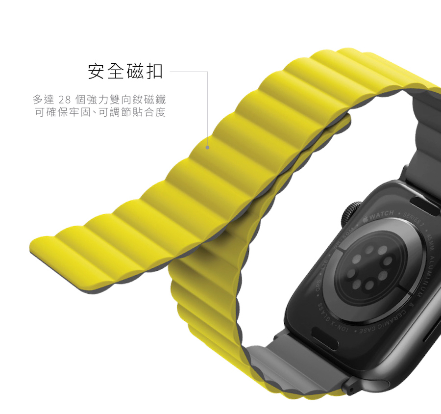 UNIQ Revix Apple Watch 雙色防水矽膠磁吸錶帶 38/40/41mm 共用款 & 42/44/45mm 共用款 - 商品介紹