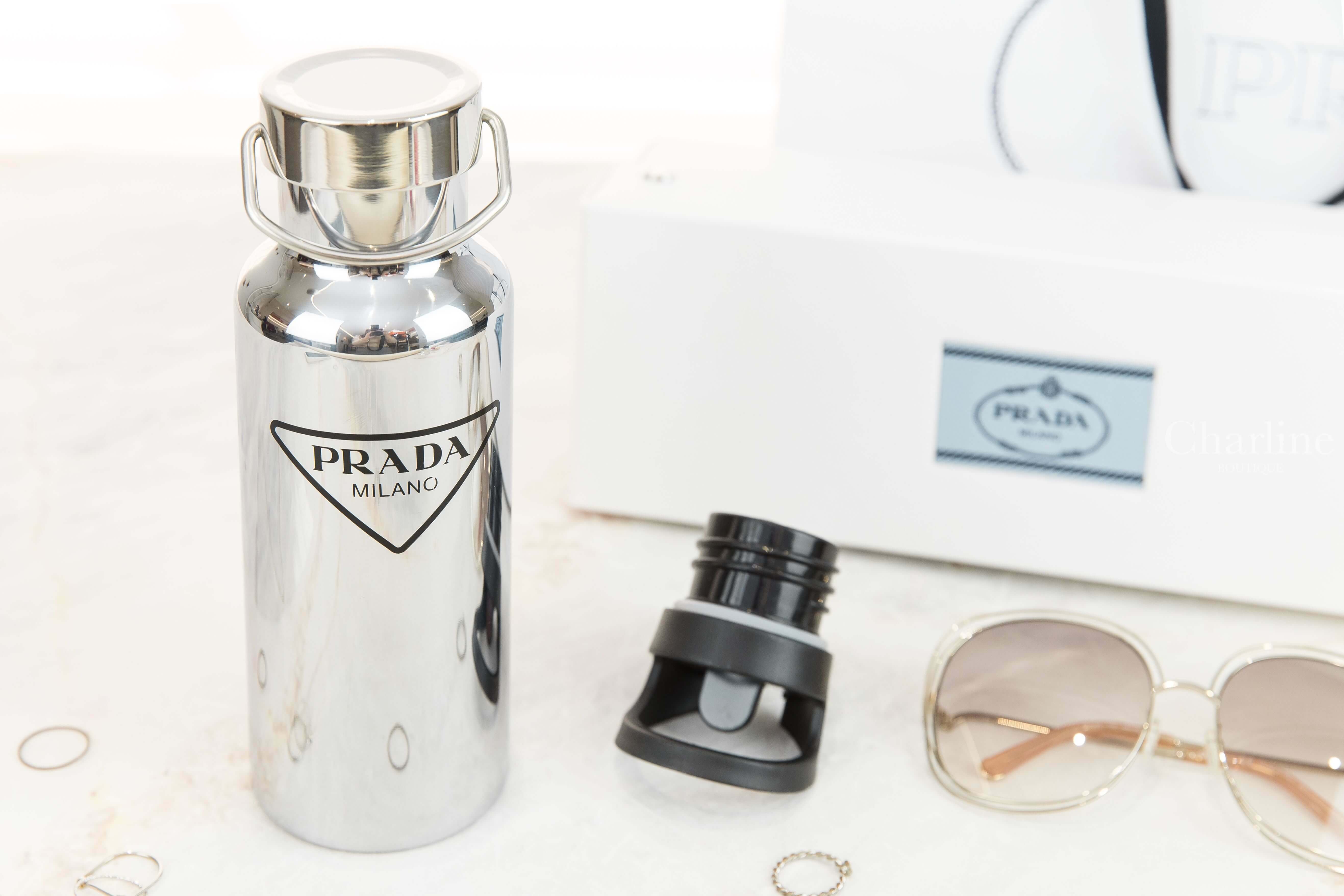 Prada Stainless Steel Water Bottle, 500 ml 銀色三角黑字不鏽鋼水壺-Charline Boutique 精品代購
